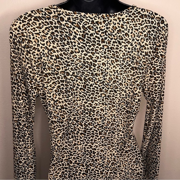 Size 8/10 Leopard Print Dress Long Sleeve Cold Shoulder Style Goth Retro Punk - Picture 6 of 13